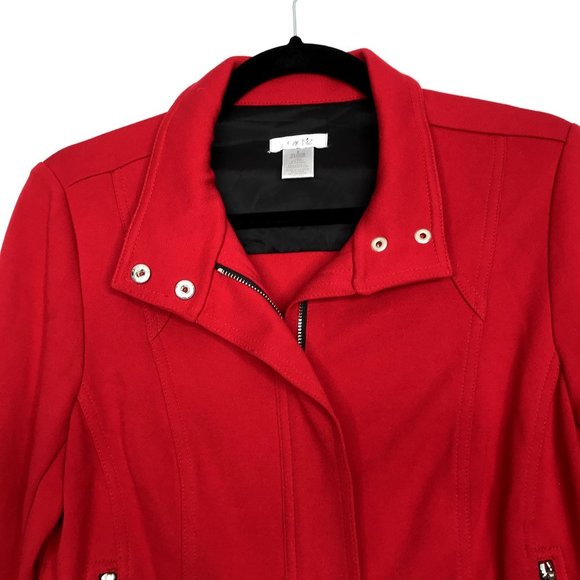 Cache Red Moto Biker Zip Up Jacket Women's Size 6 - Picture 3 of 10